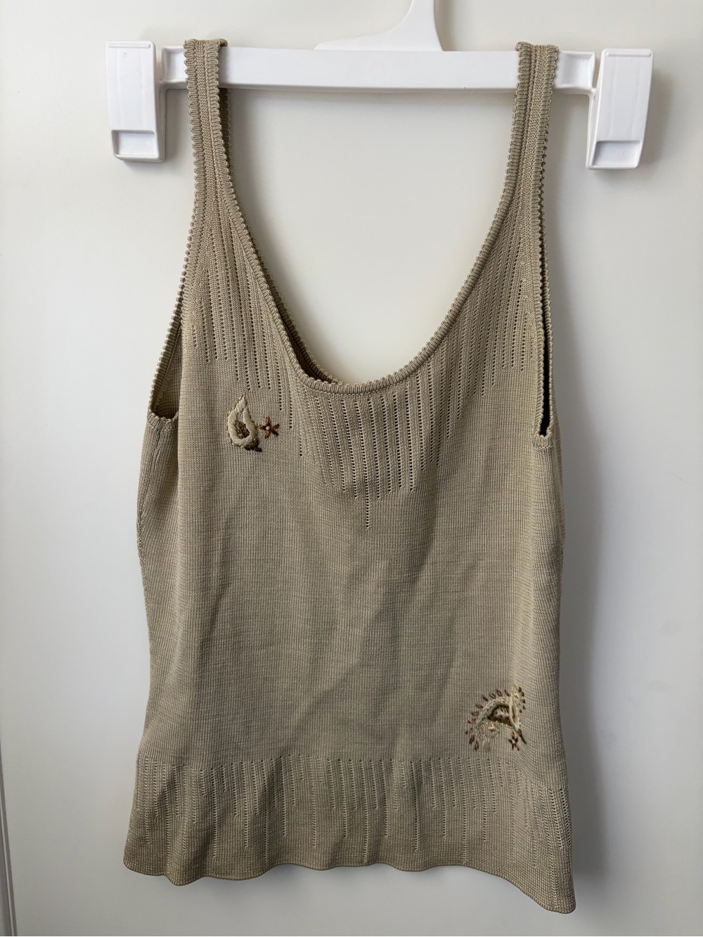 Vintage Ann Taylor Silk Beige Knit Embroidered Tank